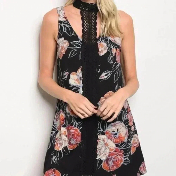 DRESS FLORAL PRINT CHOKER DRESS - Picture 1 of 3